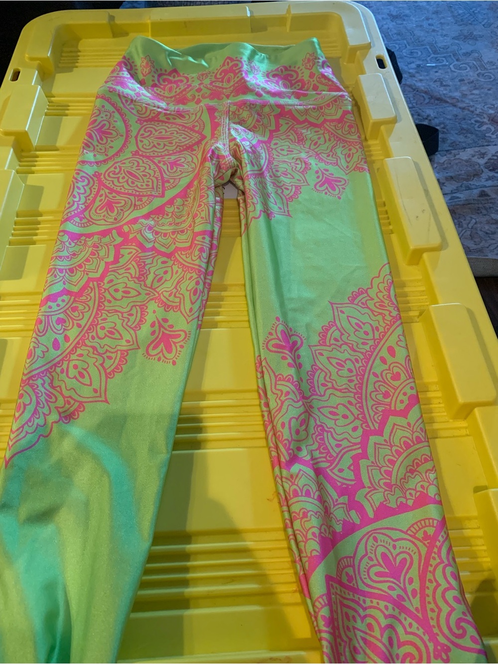 Girls' Green and Pink Paisley Stretch Leggings